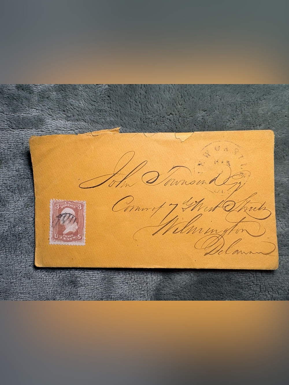 Antique Washington Delaware Cover 3¢ Washington Stamp Handwritten envelope